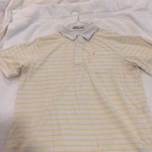 Yellow and white Criquet shirt; Size Large